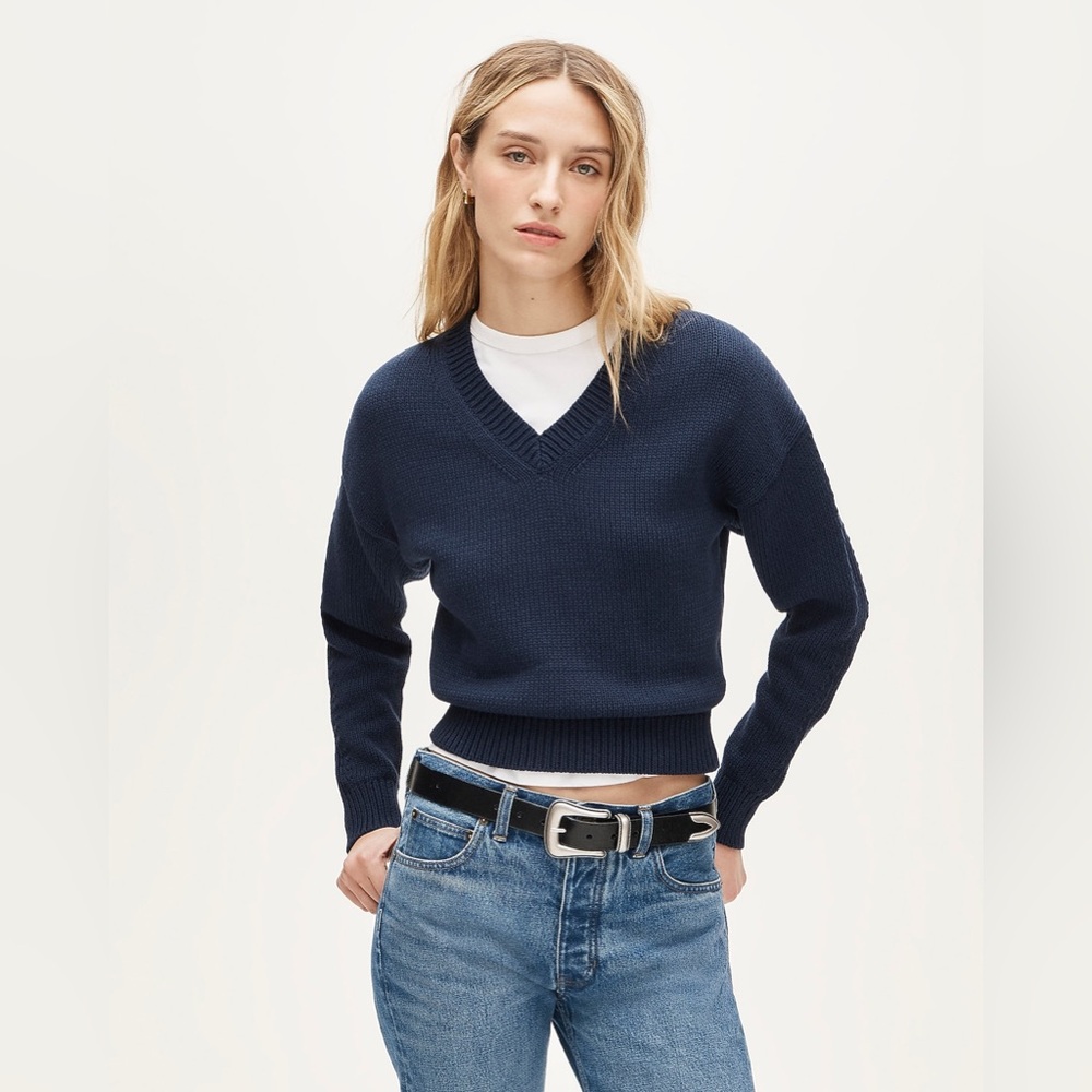 NWT J.Crew Cotton-Blend V-Neck Pullover Sweater in Navy